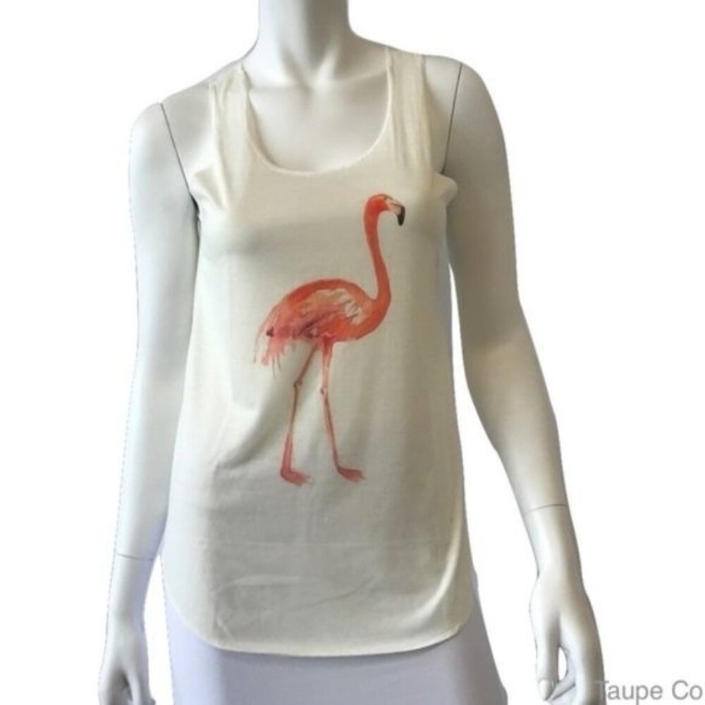 White Pink Flamingo Print Tank Top Sleeveless Graphic Tee